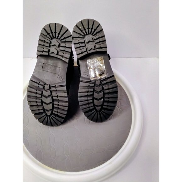 Black Faux Leather Ankle Boots With Double Buckle & Side Zipper Design Size 12 R - Picture 4 of 7